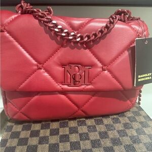 Badgley Mischka Red Quilted Shoulder Bag new with tags soft vegan leather gift